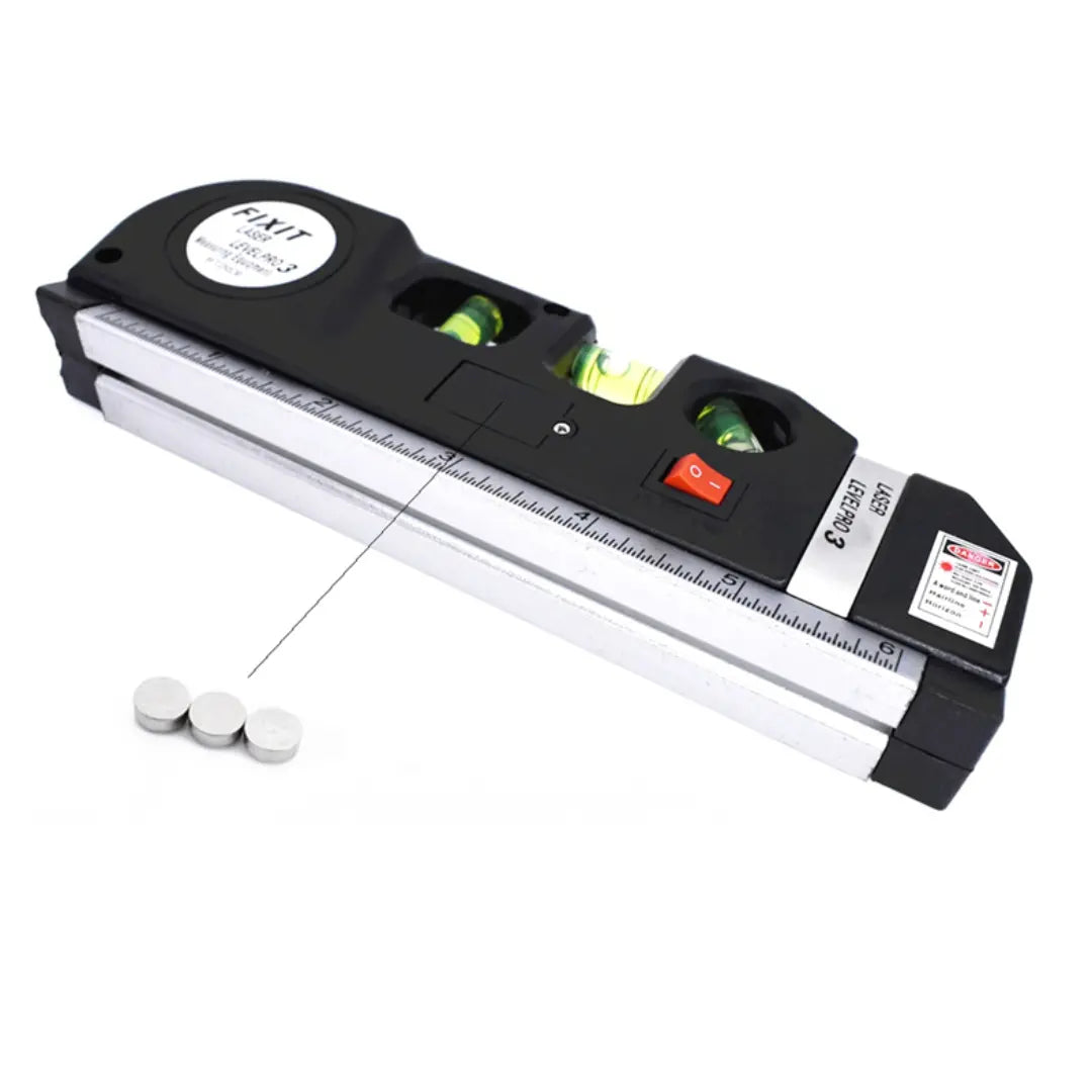 Niveau Laser Professionnel 4-en-1 avec Règle, Échelle et Triple Niveau à Bulle