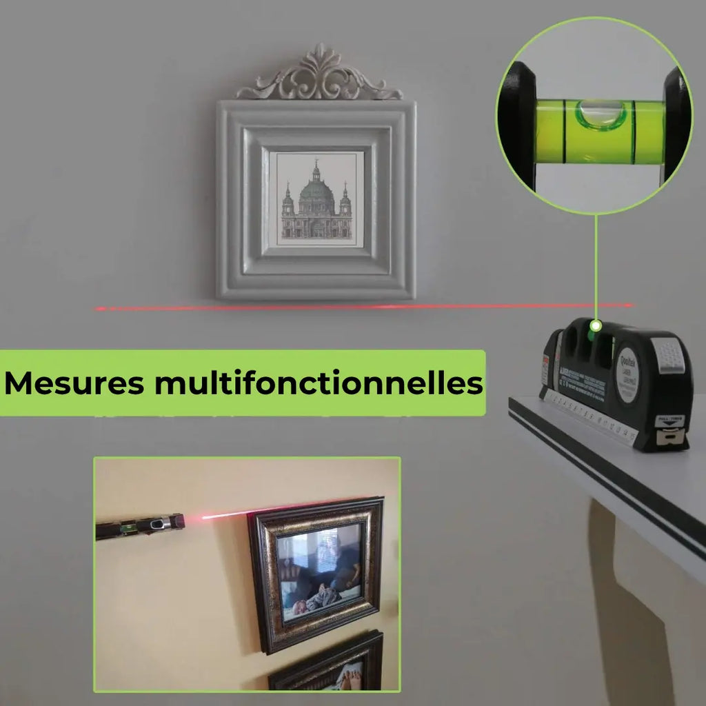 Niveau Laser Professionnel 4-en-1 avec Règle, Échelle et Triple Niveau à Bulle