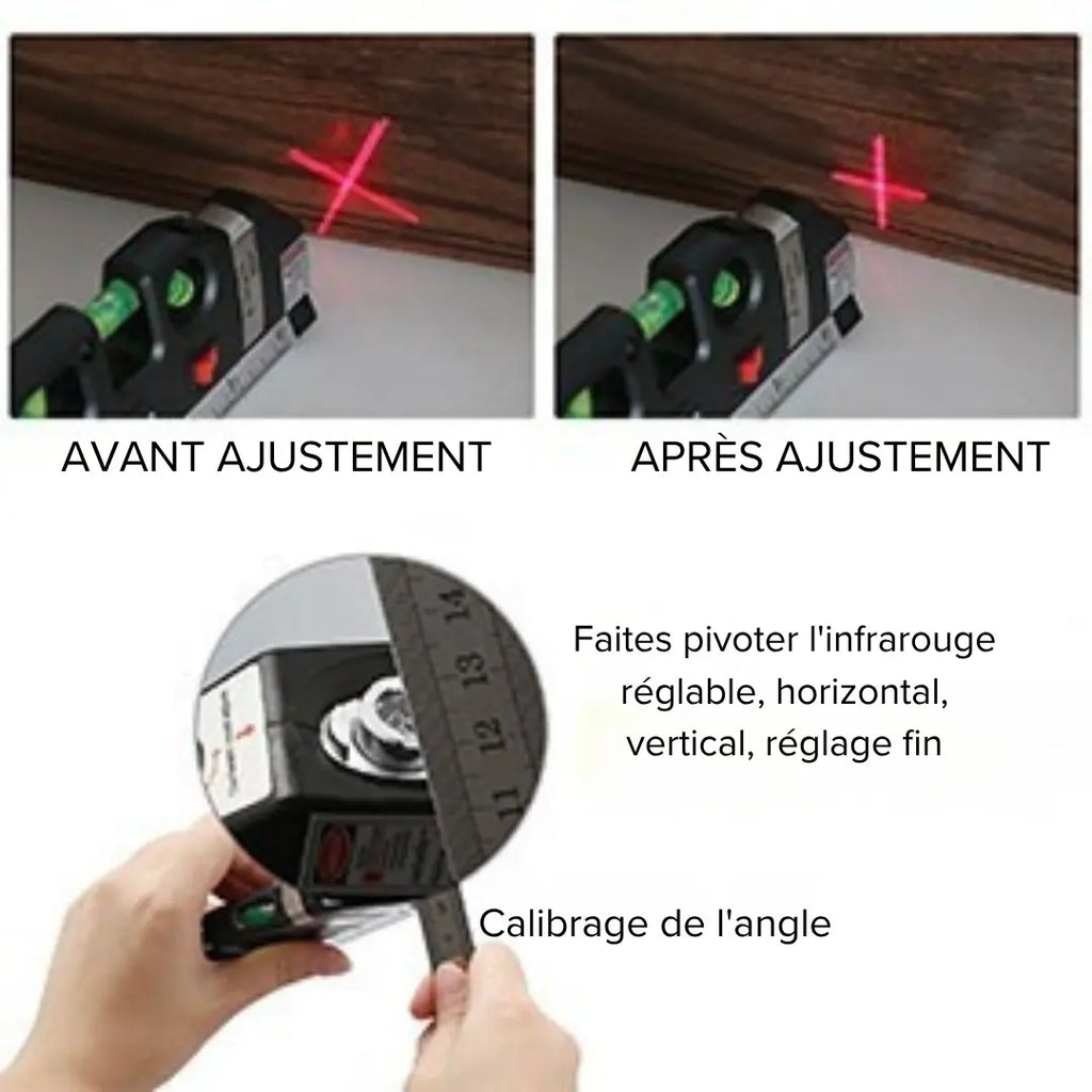 Niveau Laser Professionnel 4-en-1 avec Règle, Échelle et Triple Niveau à Bulle