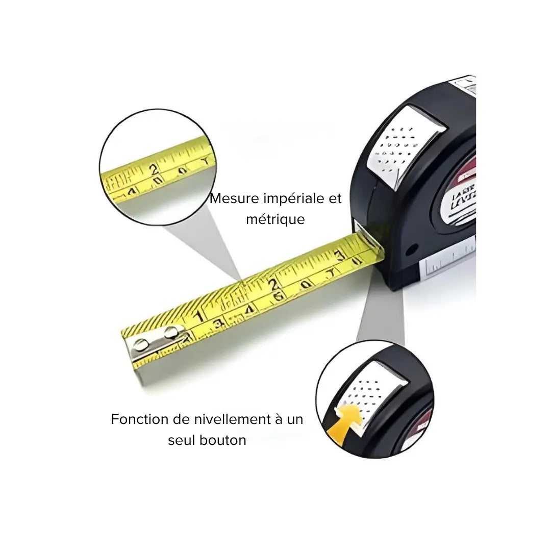 Niveau Laser Professionnel 4-en-1 avec Règle, Échelle et Triple Niveau à Bulle