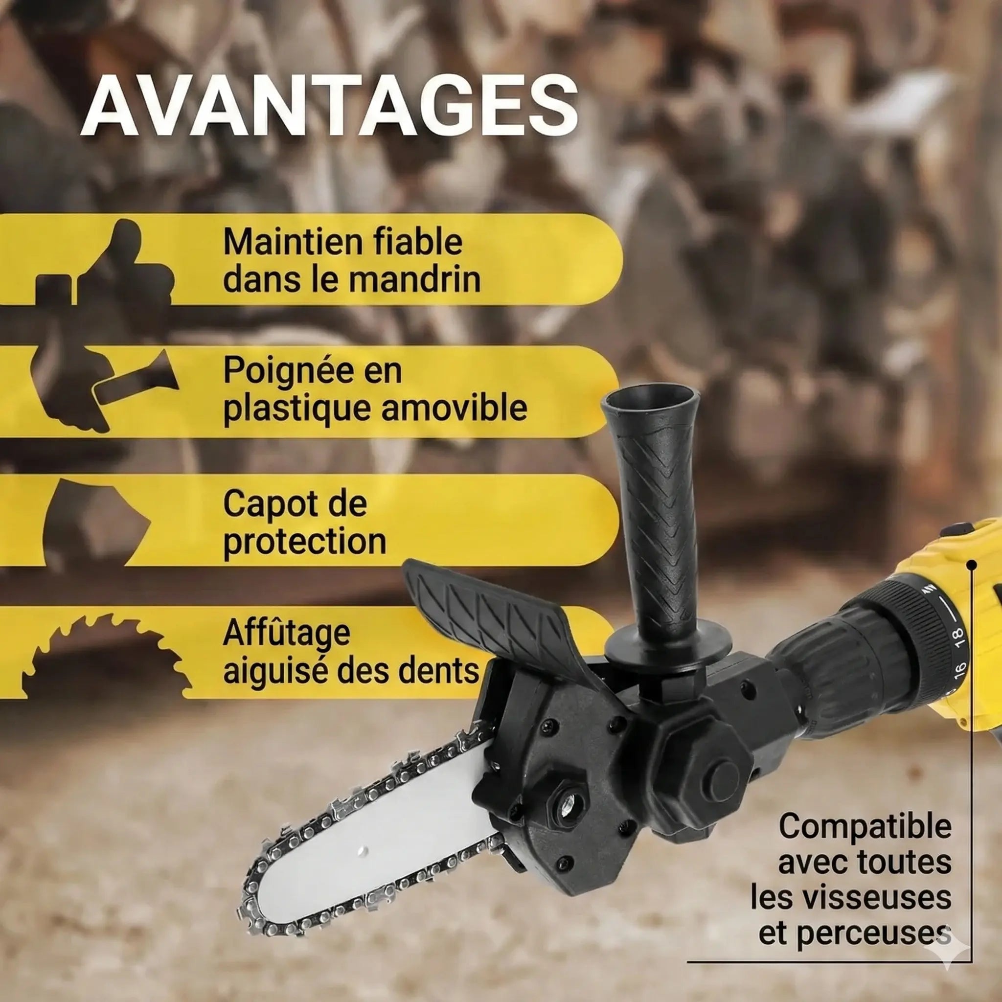 Accessoire tronçonneuse pour perceuse