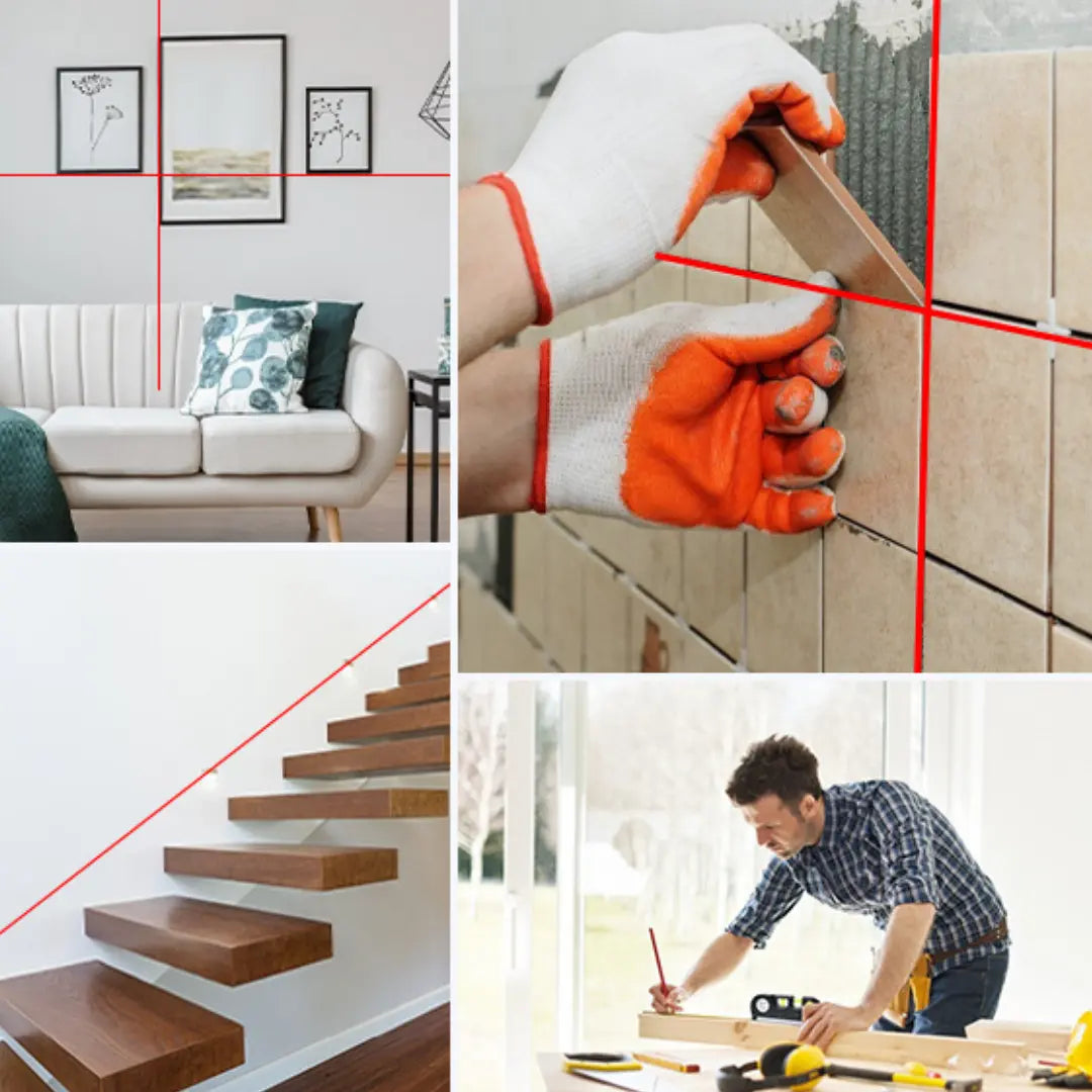 Niveau Laser Professionnel 4-en-1 avec Règle, Échelle et Triple Niveau à Bulle